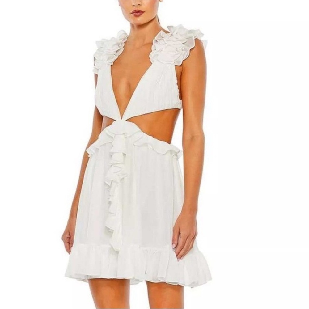 Mac Duggal White Ruffle Dress Style 55688 size 8